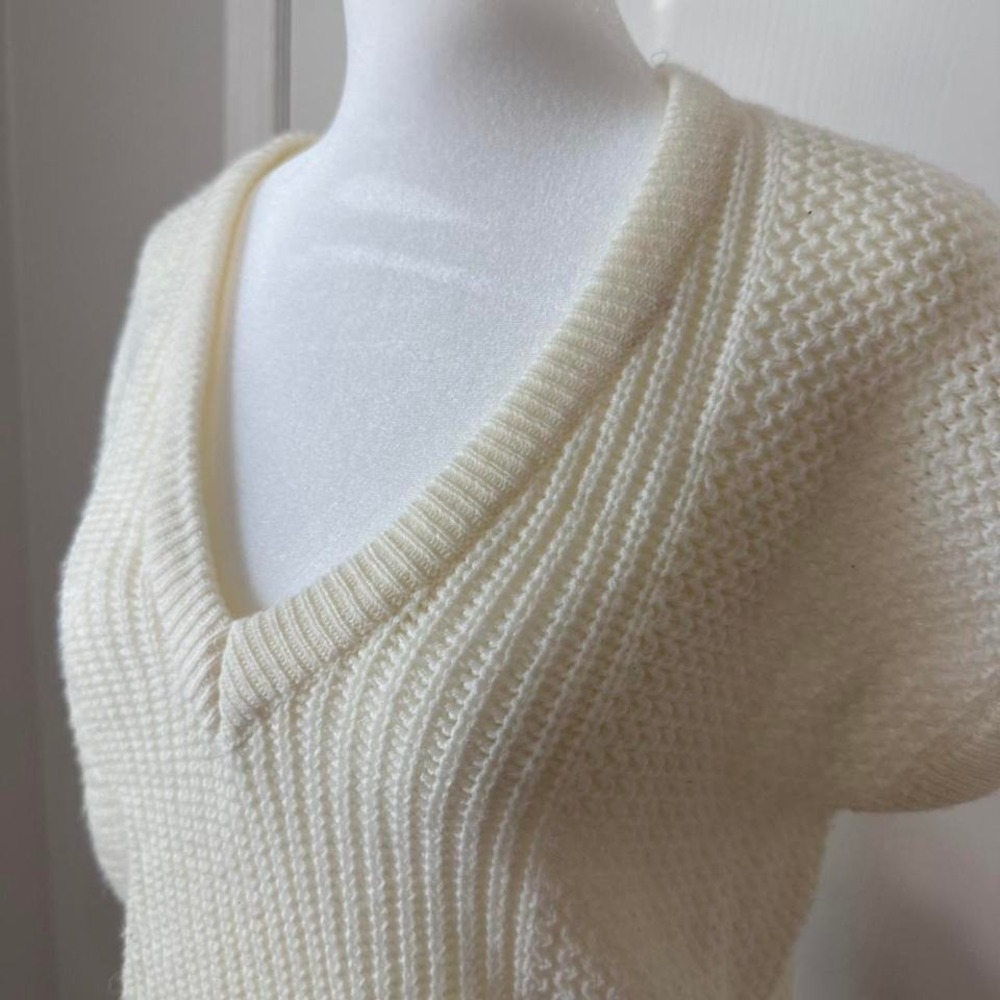 Gerard Works Cream Chunky‎ Knit Boxy Sweater V-Neck Vest Size S